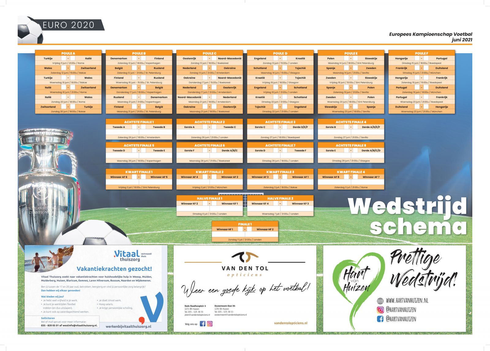 Wedstrijdschema EK voetbal Hart van Huizen